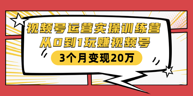 视频号运营实操训练营：从0到1玩赚视频号，3个月变现20万-学习资源库