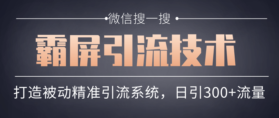 微信搜一搜霸屏引流技术，打造被动精准引流系统，轻松日引300+流量-学习资源库
