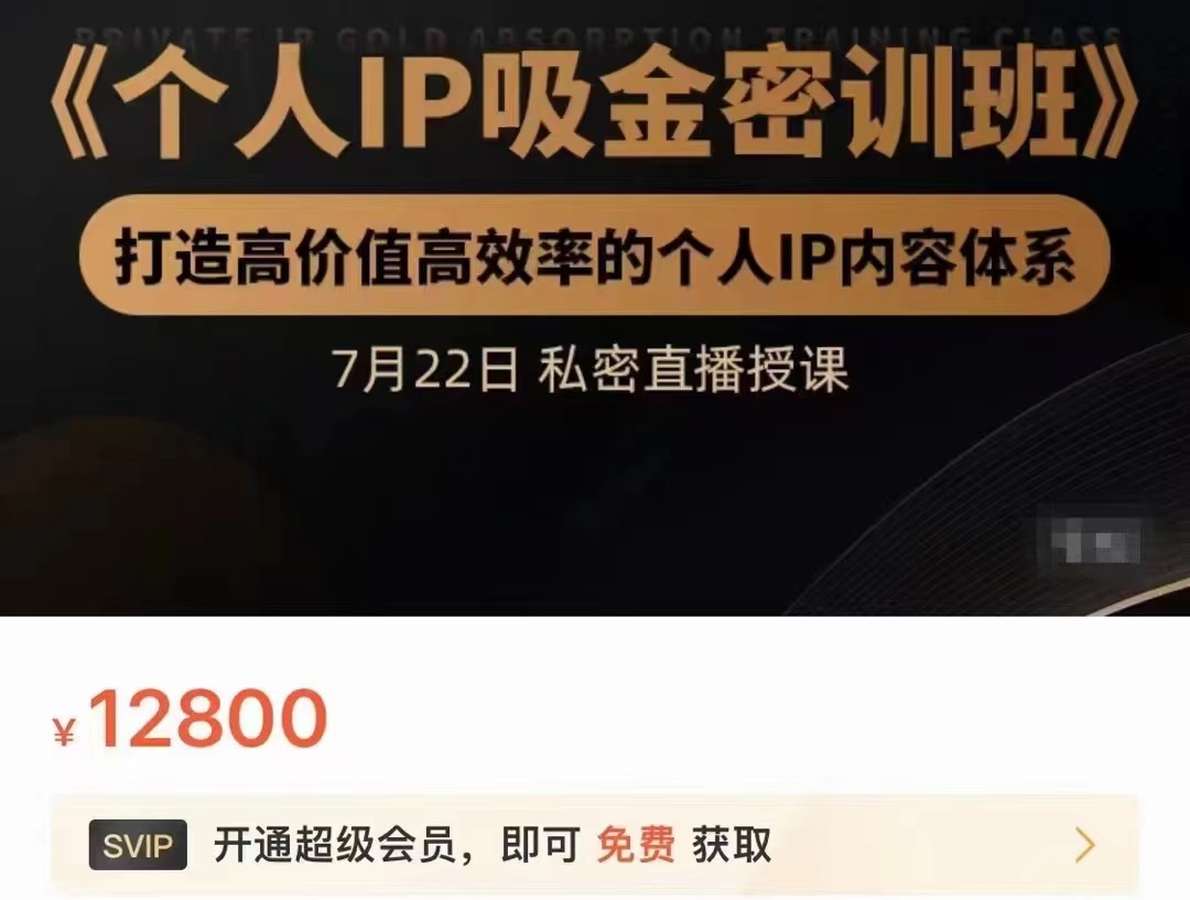 个人IP吸金密训班，打造高价值高效率的个人IP内容体系（价值12800元）-学习资源库