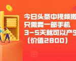 今日头条中视频搬运项目，只需要一部手机3-5天就可以产生利润（价值2800元）-学习资源库