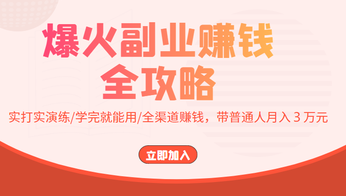 爆火副业赚钱全攻略：实打实演练/学完就能用/全渠道赚钱，带普通人月入３万元-学习资源库
