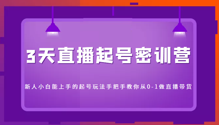 3天直播起号密训营，新人小白能上手的起号玩法，手把手教你从0-1做直播带货-学习资源库