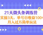 21天微头条训练营,实操3天,单号日收益100+月入过万简单玩法-学习资源库