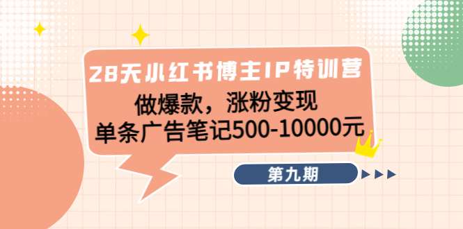 28天小红书博主IP特训营《第9期》做爆款，涨粉变现 单条广告笔记500-10000-学习资源库