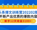 头条爆文训练营202202期，不断产出优质的爆款内容，新手12天收益3100+-学习资源库