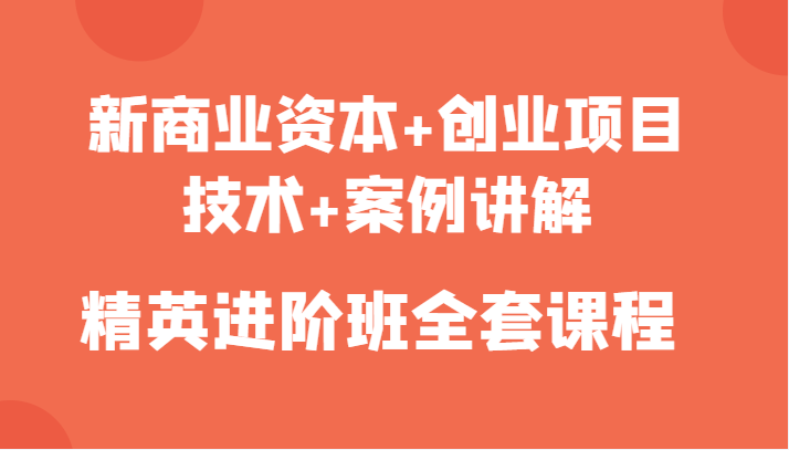新商业资本+创业项目，技术+案例讲解，精英进阶班全套课程-学习资源库