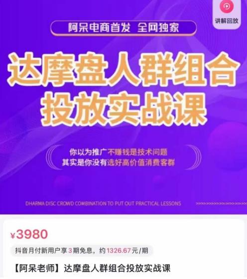 阿呆电商·达摩盘人群组合投放实战课，你以为推广不赚钱是技术问题，其实是你没有选好高价值消费客群-学习资源库
