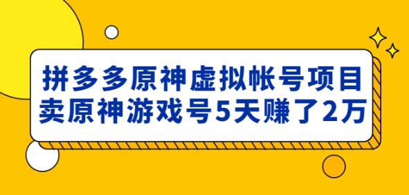 外面卖2980的拼多多原神虚拟帐号项目：卖原神游戏号5天赚了2万-学习资源库