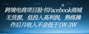 跨境电商项目脸书Facebook商城无货源,低投入高利润,熟练操作后月收入不会低于1W-3W-学习资源库