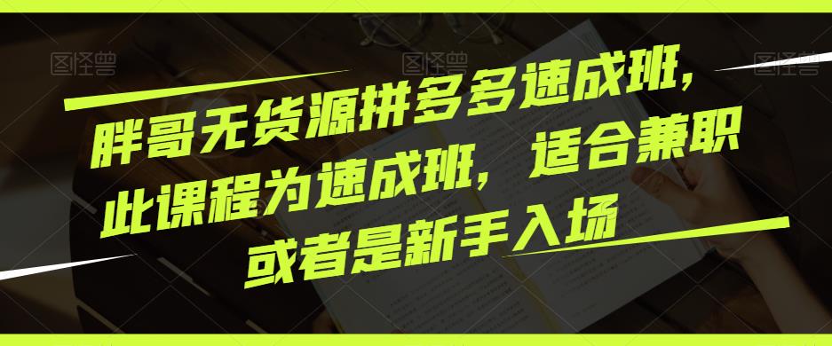 胖哥无货源拼多多速成班，此课程为速成班，适合兼职或者是新手入场-学习资源库