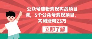 公众号涨粉变现实战项目课,5个公众号变现项目,实测涨粉23万-学习资源库
