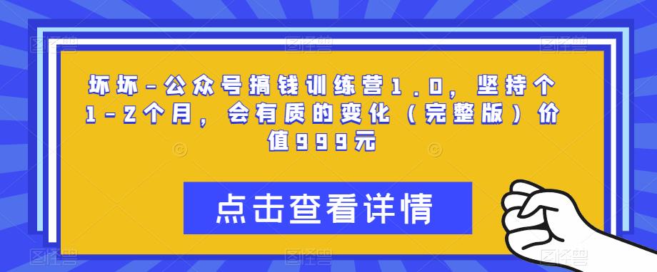 坏坏-公众号搞钱训练营1.0，坚持个1-2个月，会有质的变化（完整版）价值999元-学习资源库