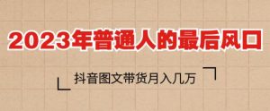 2023年普通人的最后风口,抖音图文带货月入几万,只需一部手机即可操作-学习资源库