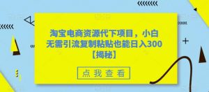 淘宝电商资源代下项目,小白无需引流复制粘贴也能日入300+【揭秘】-学习资源库