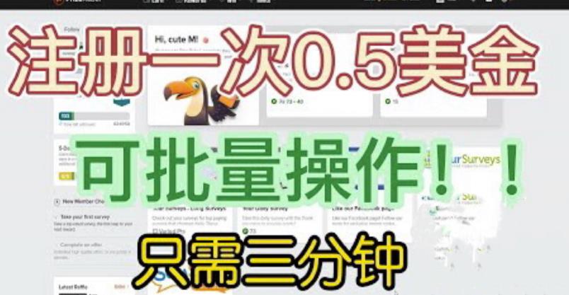 国外项目注册一次0.5美金，只需三分钟无脑操作，可批量同时放大操作，小白工作室福利【揭秘】-学习资源库