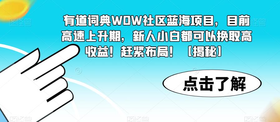 有道词典WOW社区蓝海项目，目前高速上升期，新人小白都可以换取高收益！赶紧布局！【揭秘】-学习资源库