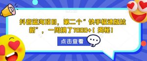 抖音蓝海项目,第二个“快手极速版拉新”,一周搞了7000+【揭秘】-学习资源库