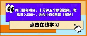 冷门暴利项目,十分钟五个原创视频,轻松日入600+,适合小白0基础【揭秘】-学习资源库