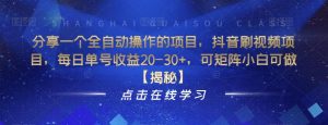 分享一个全自动操作的项目,抖音刷视频项目,每日单号收益20-30+,可矩阵小白可做【揭秘】-学习资源库