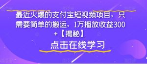 最近火爆的支付宝短视频项目,只需要简单的搬运,1万播放收益300+【揭秘】-学习资源库