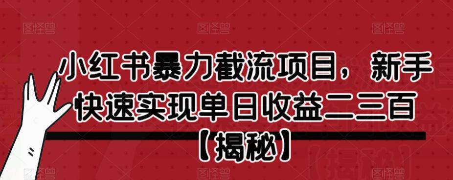 小红书暴力截流项目，新手快速实现单日收益二三百【仅揭秘】-学习资源库