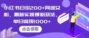 小红书日引200+同城女粉,最新实操爆粉玩法,单日变现1000+【揭秘】-学习资源库