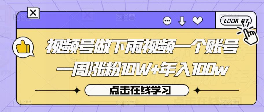 视频号做下雨视频一个账号一周涨粉10W+年入100w【揭秘】-学习资源库