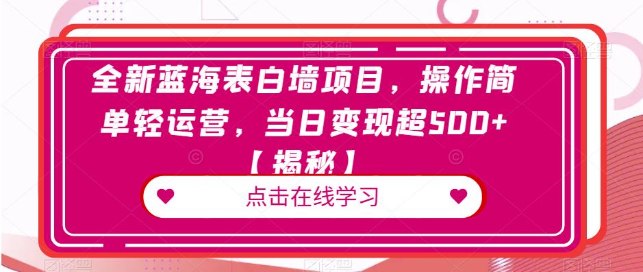 全新蓝海表白墙项目，操作简单轻运营，当日变现超500+【揭秘】-学习资源库