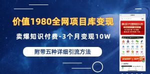 价值1980的全网项目库变现-卖爆知识付费-3个月变现10W是怎么做到的-附多种引流创业粉方法【揭秘】-学习资源库
