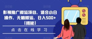 影视推广搬运项目，适合小白操作，无脑搬运，日入500+【揭秘】-学习资源库