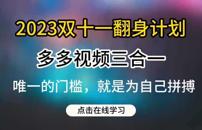 2023双十一翻身计划，多多视频带货三合一玩法教程【揭秘】-学习资源库