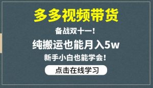 多多视频带货，备战双十一，纯搬运也能月入5w，新手小白也能学会-学习资源库