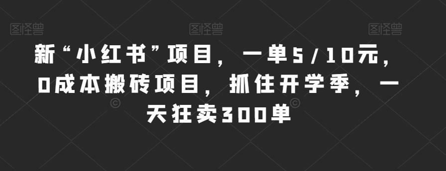 新“小红书”项目，一单5/10元，0成本搬砖项目，抓住开学季，一天狂卖300单【揭秘】-学习资源库