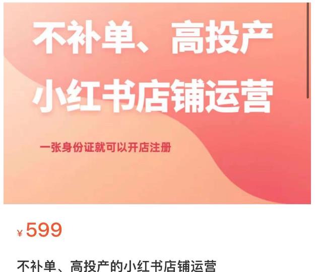 不补单、高投产的小红书店铺运营，一张身份证就可以开店注册-学习资源库