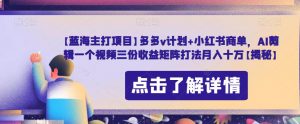 【蓝海主打项目】多多v计划+小红书商单,AI剪辑一个视频三份收益矩阵打法月入十万【揭秘】-学习资源库