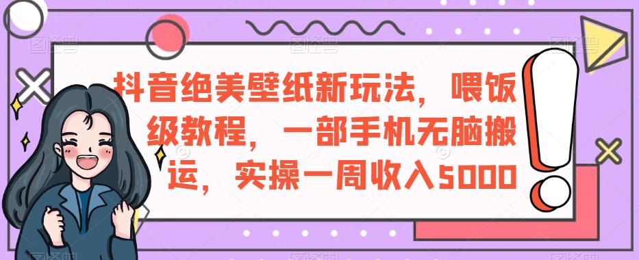 抖音绝美壁纸新玩法，喂饭级教程，一部手机无脑搬运，实操一周收入5000【揭秘】-学习资源库