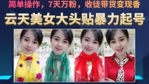 云天美女大头贴暴力起号教学,简单操作,7天万粉,收徒带货变现香-学习资源库