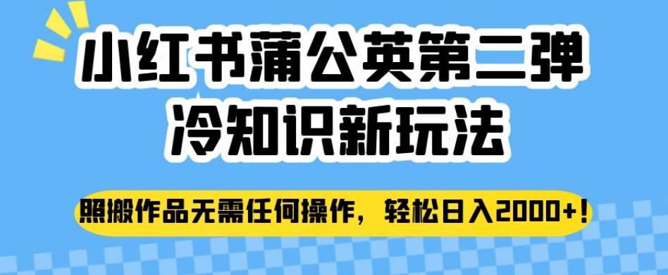 小红书蒲公英第二弹冷知识新玩法，照搬作品无需任何操作，轻松日入2000+【揭秘】-学习资源库
