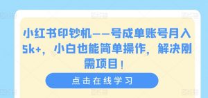 小红书印钞机——号成单账号月入5k+,小白也能简单操作,解决刚需项目【揭秘】-学习资源库