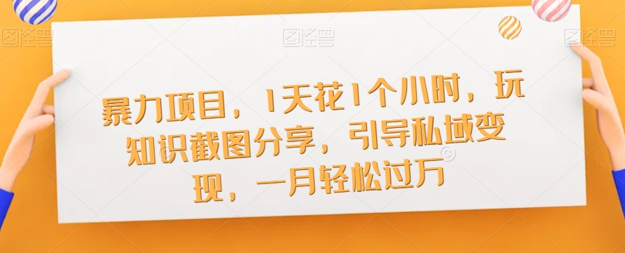 暴力项目，1天花1个小时，玩知识截图分享，引导私域变现，一月轻松过万【截图】-学习资源库