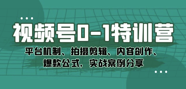 视频号0-1特训营：平台机制、拍摄剪辑、内容创作、爆款公式，实战案例分享-学习资源库