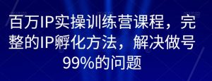 百万IP实操训练营课程,完整的IP孵化方法,解决做号99%的问题-学习资源库
