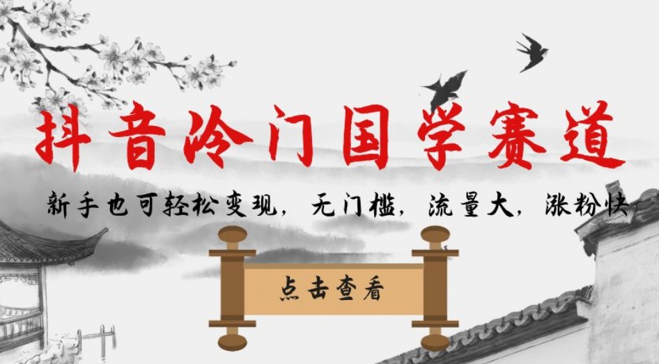抖音冷门国学赛道，新手也可轻松变现，无门槛，流量大，涨粉快-学习资源库