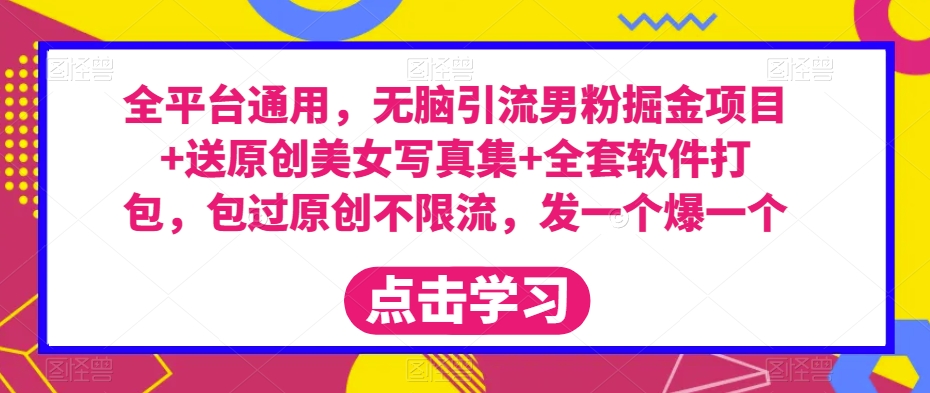 全平台通用，无脑引流男粉掘金项目+送原创美女写真集+全套软件打包，包过原创不限流，发一个爆一个【揭秘】-学习资源库