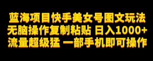 蓝海项目快手美女号图文玩法,无脑操作复制粘贴,日入1000+流量超级猛一部手机即可操作【揭秘】-学习资源库