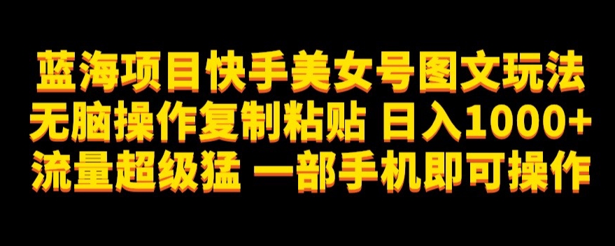 蓝海项目快手美女号图文玩法，无脑操作复制粘贴，日入1000+流量超级猛一部手机即可操作【揭秘】-学习资源库