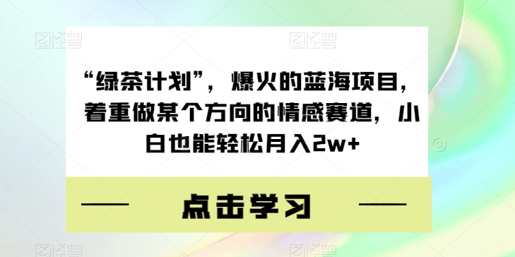 “绿茶计划”，爆火的蓝海项目，着重做某个方向的情感赛道，小白也能轻松月入2w+【揭秘】-学习资源库