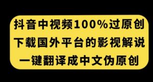 抖音中视频百分百过原创,下载国外平台的电影解说,一键翻译成中文获取收益-学习资源库