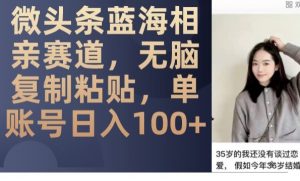 微头条蓝海相亲赛道,无脑复制粘贴,单账号日入100+-学习资源库