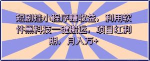 短剧挂小程序赚收益,利用软件黑科技一键搬运,项目红利期,月入万+【揭秘】-学习资源库